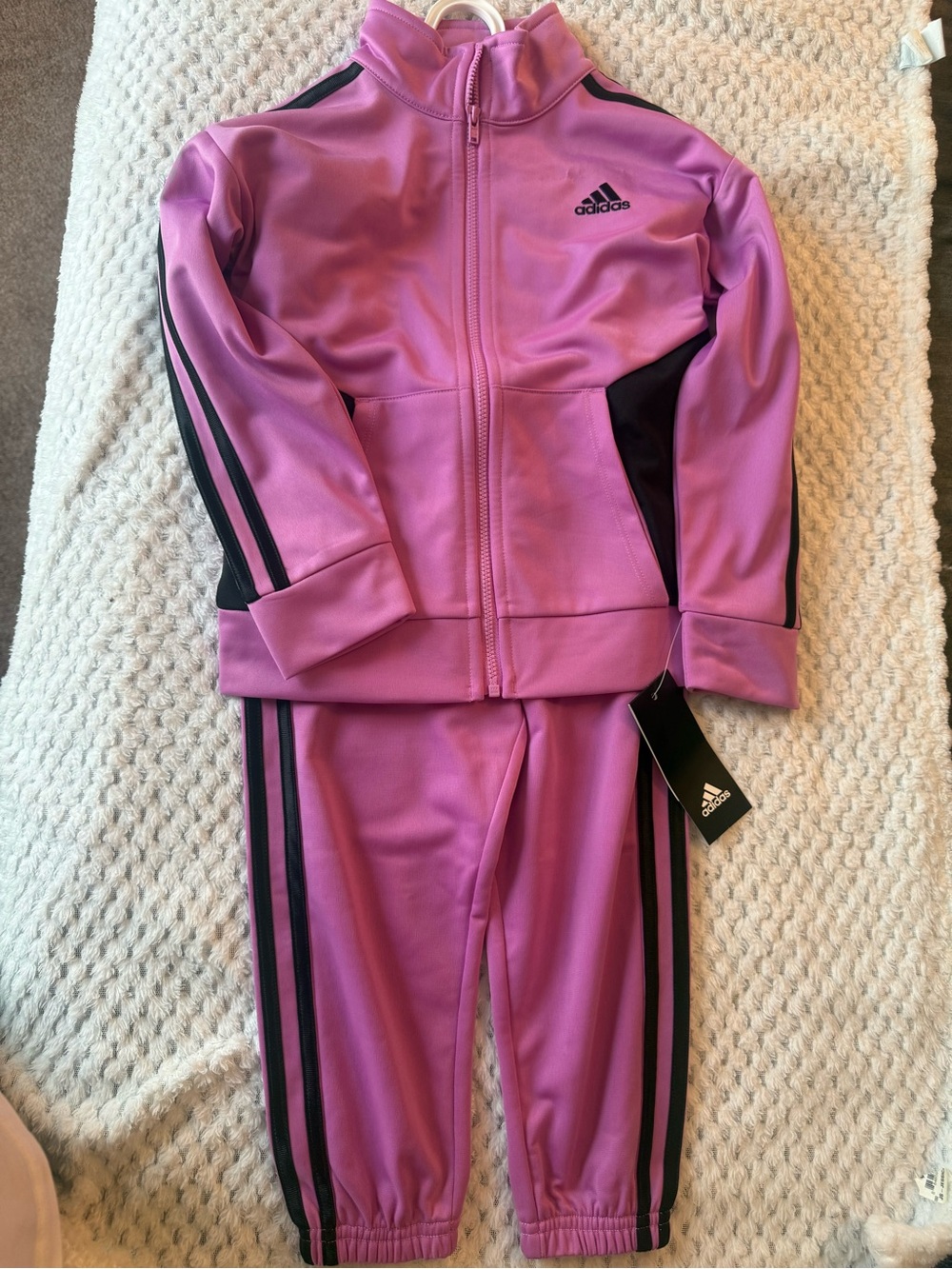 adidas Pink and Black Kids Two-Piece Track Set